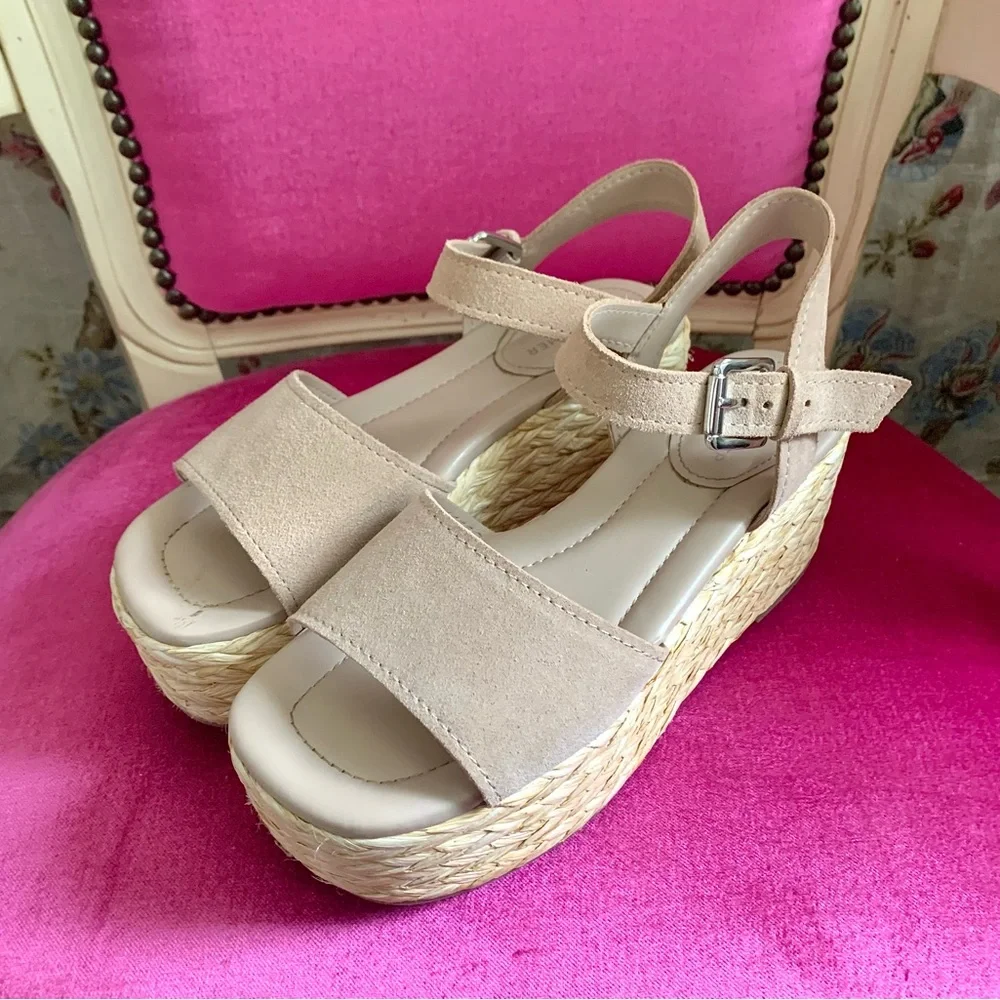 Marc Fisher Beige Espadrille Platform Sandals